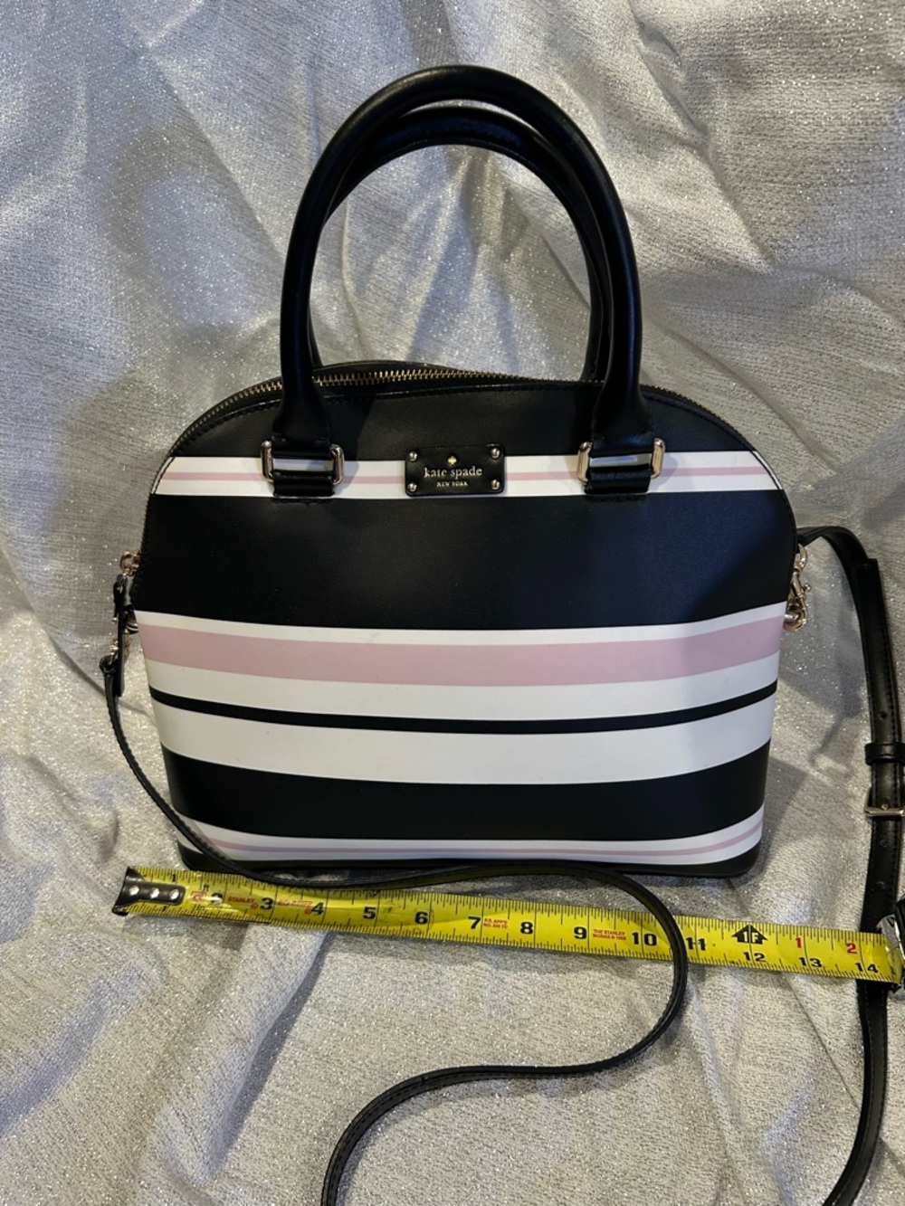 kate spade Black, Pink & White Striped Dome Satchel